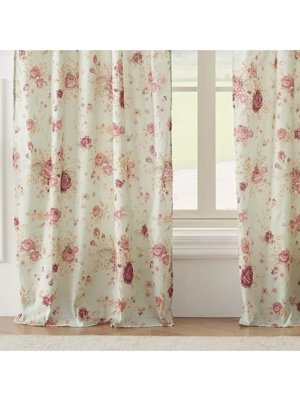 Vintage Floral Cotton Curtain Panels, 42x84 Inches, Set of 2 - Blue Home Decor